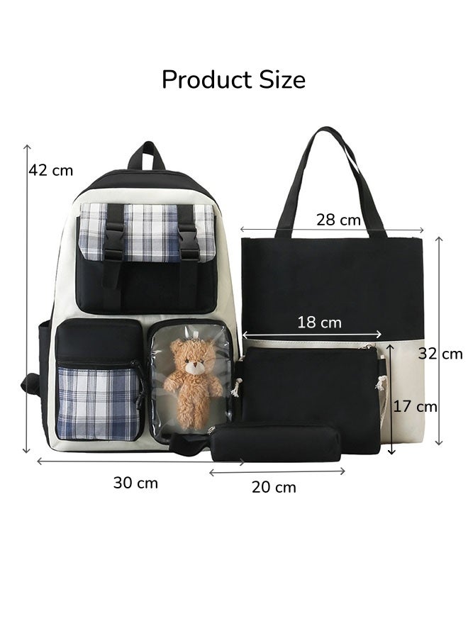 الدليبن طقم حقائب ظهر للأطفال مكون من 4 قطع، حقائب مدرسية للأطفال، حقائب ظهر مدرسية لطيفة، حقيبة ظهر متعددة الجيوب، حقائب مدرسية للأطفال من المرحلة الابتدائية والمتوسطة، سعة كبيرة، حقيبة للدراسة، حقيبة كروس، مقلمة، طقم من 4 قطع (أسود) - Image 2